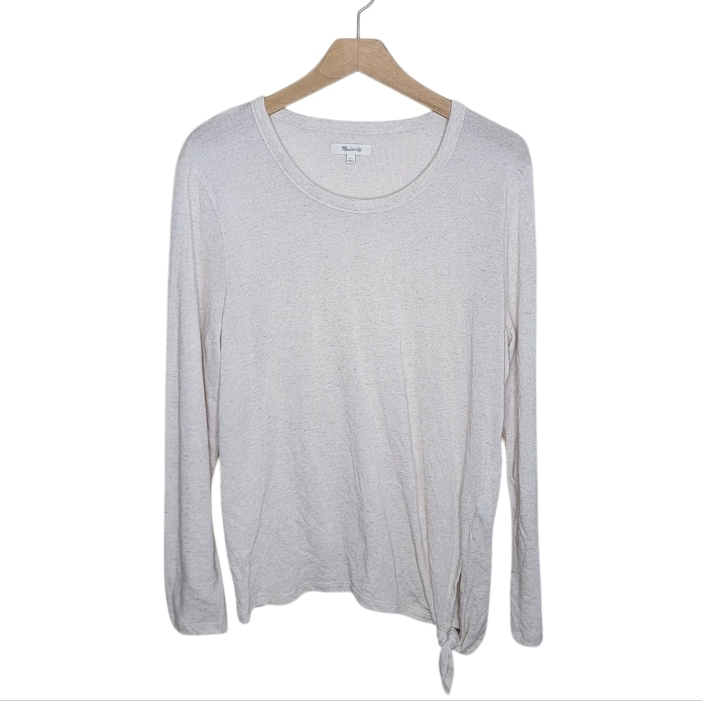 Madewell Cream Side Tie Long Sleeve Linen Blend Tee Size XL